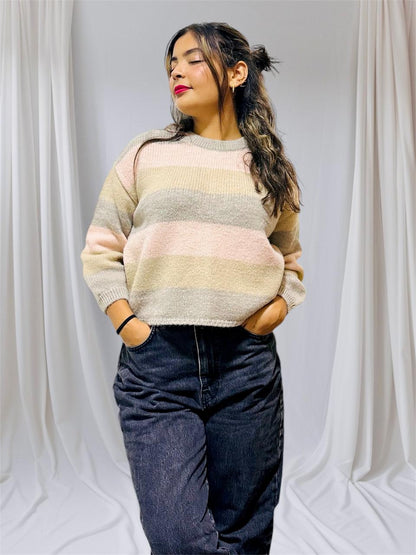 Réf 04 - Tricot Doux et Confortable à Rayures Pastel